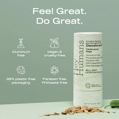 HEY HUMANS cedarwood sage deodorant ingredient panel shows natural ingredients