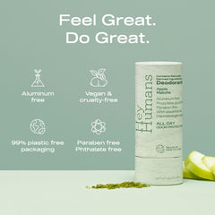 Hey Humans Apple Matcha packaging shows recyclable materials and clean ingredients.