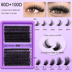 HEYWINK lash clusters kit with 10-18mm lengths to customize thick and wispy styles.