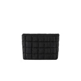 HFLZBRO Puffy quilted makeup bag in black front view for chic travel storage.