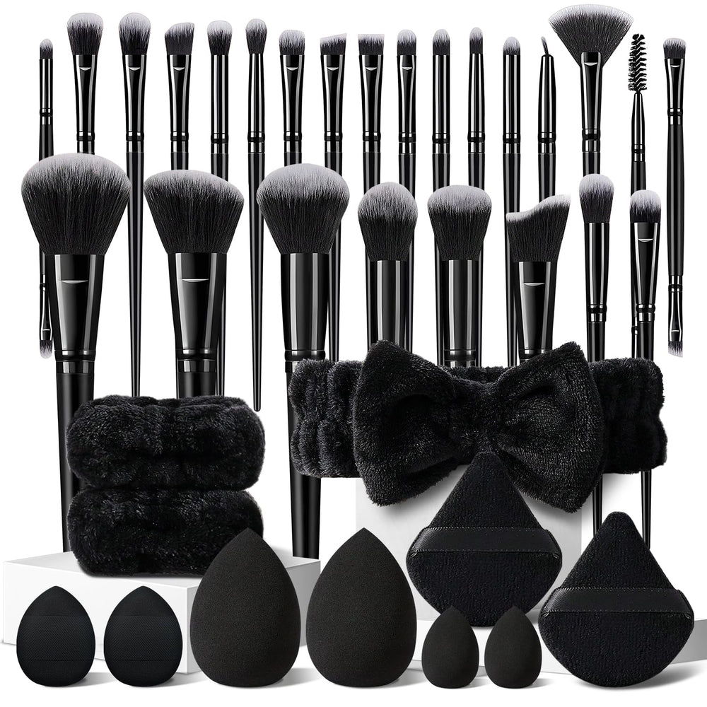 HGHDBT 36Pcs black makeup brushes set overview showcasing versatile high-density bristles.