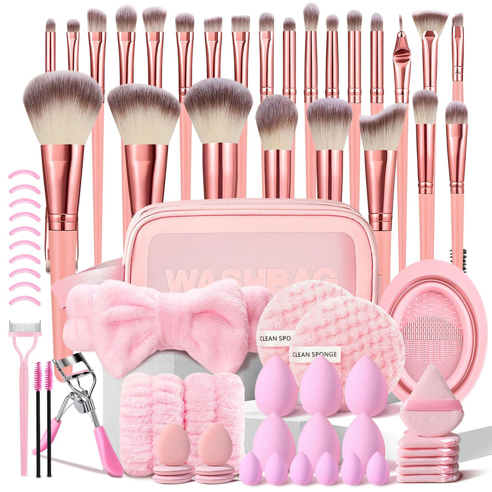 HGHDBT pink makeup brush set with case for organized travel and on-the-go makeup