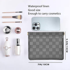 HIGH FIT Leather Pocket Cosmetic Bag no-zipper open for easy one-handed access.