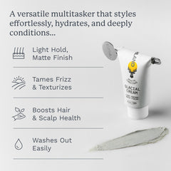 Close-up of Highland Glacial Cream texture for smooth application and frizz control.