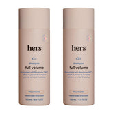Hims & Hers Full Volume Shampoo bottle pour for easy daily use.