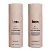 Hims and Hers Full Volume Shampoo bottle highlights volumizing formula for fuller hair.