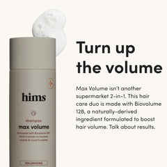 Hims Max Volume Conditioner tube provides lightweight moisture for fine hair.