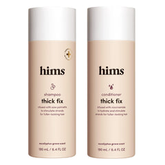 hims Thick Fix shampoo bottle pouring for a refreshing cleanse and scalp care