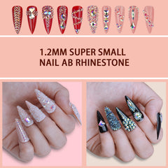 HINABTRU nail pixie crystals iridescent AB close-up adds sparkle