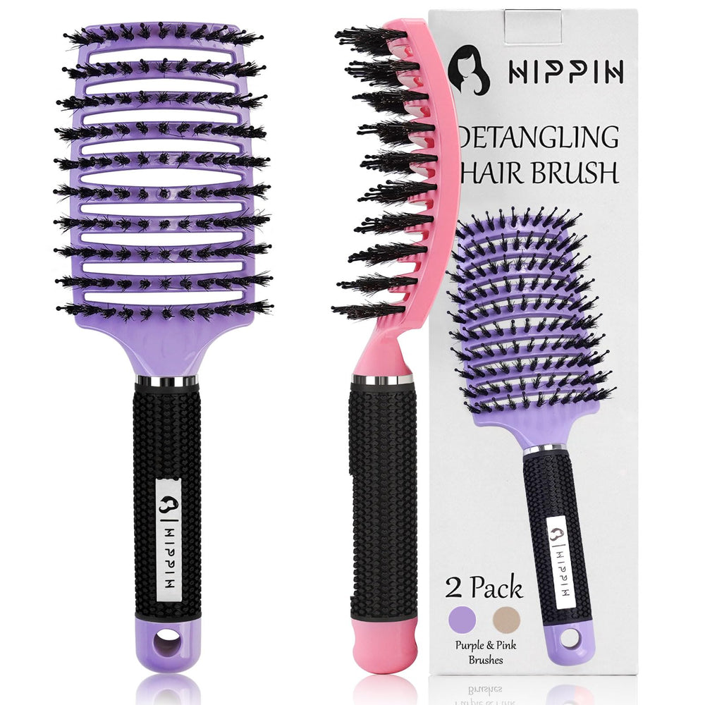 HIPPIH boar-bristle hair brush set 2-pack glides through tangles for smoother mornings.