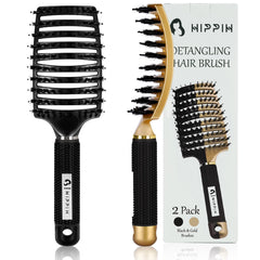HIPPIH two-pack boar bristle hair brush for gentle detangling on all hair types