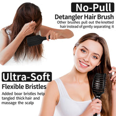 HIPPIH wet-dry no-pull curved vented brush eases detangling on wet hair