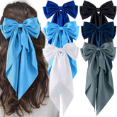 Hisial large satin bow hair clip in black for timeless elegance