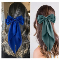 Hisial navy blue satin bow clip for polished evenings
