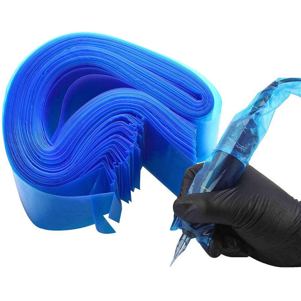 Hisight tattoo clip cord cover blue closeup showing hygienic single-use sleeve