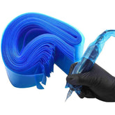 Hisight tattoo clip cord cover blue closeup showing hygienic single-use sleeve