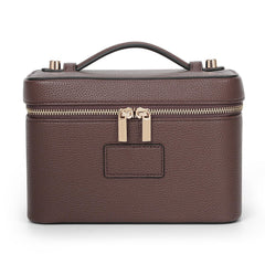 HiTotes leather makeup bag front view showing sleek vanity case design for daily use.
