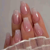 Hkanlre bling coffin nails in pink gradient for a chic, quick manicure