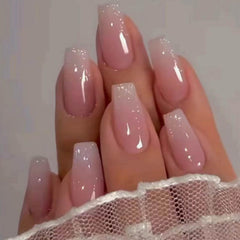 Hkanlre bling coffin nails in pink gradient for a chic, quick manicure