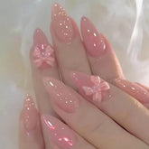 Hkanlre Pink Bow press-on nails for chic quick manicures.