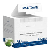 HMTM toallas faciales 10x12, empaque de 50, ecológicas y prácticas para el cuidado diario.
