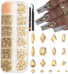HNUIX kit diamantes uñas dorado champán para decoración rápida y elegante.