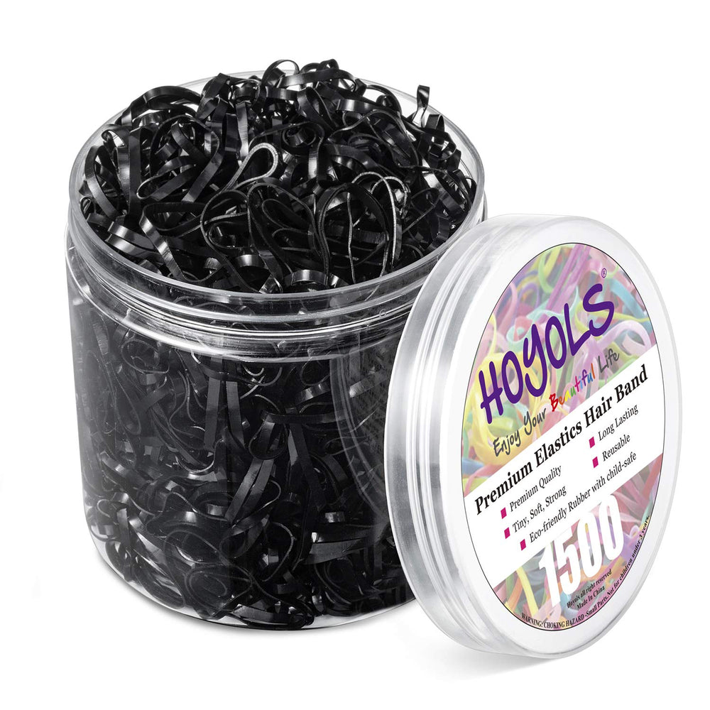 HOYOLS black elastic hair ties 30mm by 2mm in a tidy pack for daily use