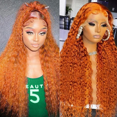 Hoiloxa 30-inch ginger lace-front wig with natural hairline and full body wave.