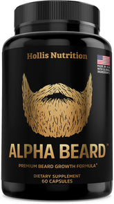 Hollis Nutrition Alpha Beard Growth Vitamins bottle front for easy daily beard support