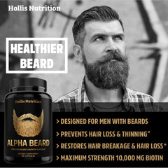 Alpha Beard Growth Vitamins label packaging showing premium USA-made quality