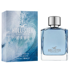 Hollister Wave Men EDT bottle side view, compact silhouette ideal for travel and on-the-go.