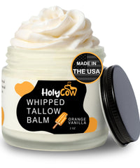 HolyCow beef tallow balm jar close-up shows rich texture for deep skin hydration