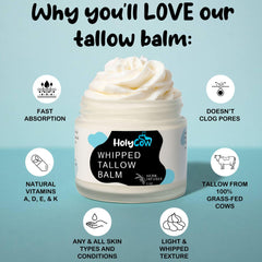 HolyCow face moisturizer supporting dry skin with vitamin-rich beef tallow