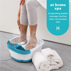 Homedics Bubble Mate Foot Spa shows its toe-touch control for easy operation