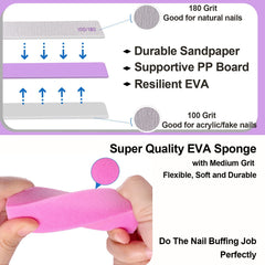 HomeyEra emery board nail file double-sided 100/180 grit square for shaping