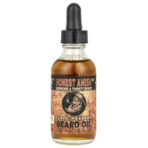Honest Amish Premium Beard Oil bottle shows soft beard and nourished skin.