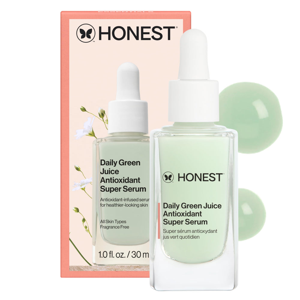 Honest Beauty Daily Green Juice Serum bottle for fragrance-free antioxidant hydration.