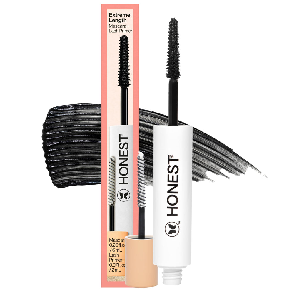 Honest Beauty extreme-length mascara tube showcases a dramatic, lift-ready formula for bold lashes.