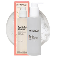 Honest Beauty limpiador gel suave, botella, ideal para piel sensible y uso diario.