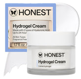 Honest Beauty Hydrogel Cream bottle-front shows lightweight hydration for daily wear.