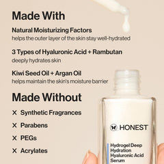 Textura gel visible de Honest Beauty Hydrogel Serum para hidratación suave.