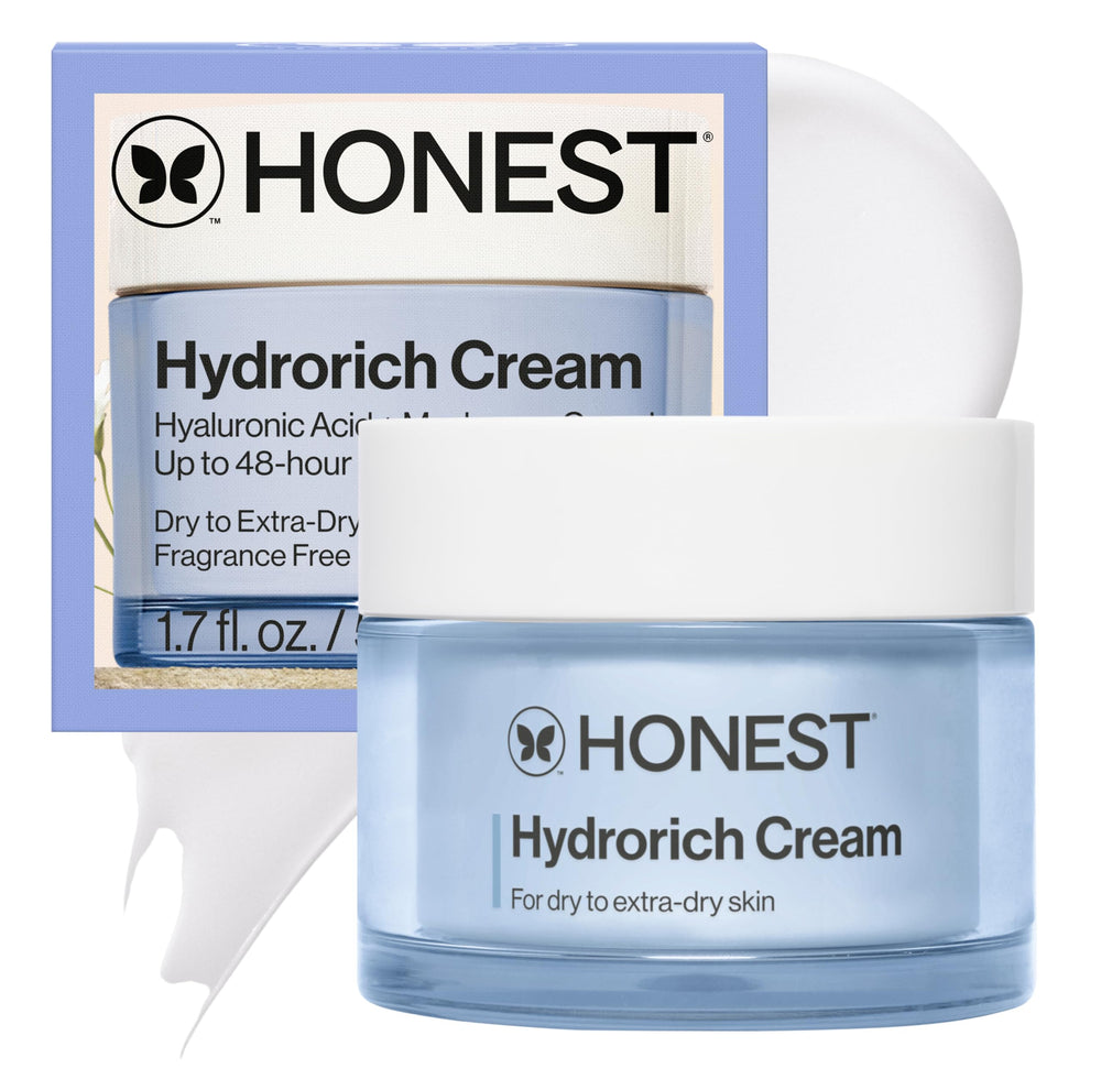 Honest Beauty Hydrorich crema en frasco con hidratación profunda.