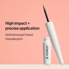 Honest Beauty Longlasting Liquid Eyeliner flexible brush tip enables easy, controlled lining.