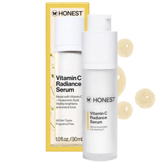 Honest Beauty Vitamin C Radiance Serum bottle shows glow-boosting brightness.
