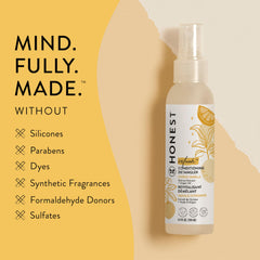 Honest Company detangler with argan and quinoa supports supple, silky strands.
