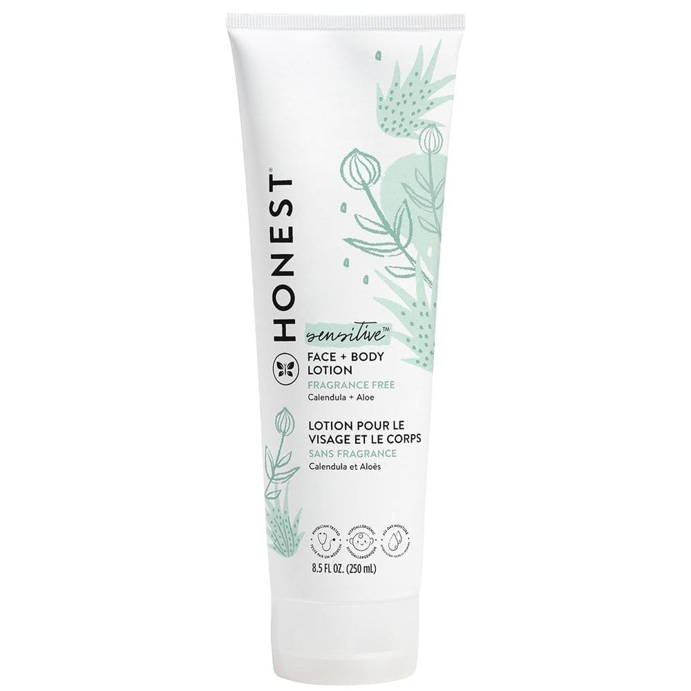 The Honest Company Hydrating Lotion bottle front view for fragrance-free sensitive skin.