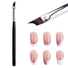 Honey Joy oblique head French tip brush with black handle for precise smile lines.