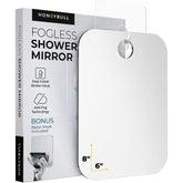 HoneyBULL fogless shower mirror 6x8 inch with anti fog clarity for easy shaving.