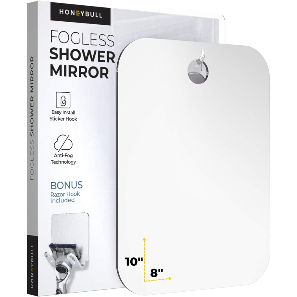 HONEYBULL fogless shower mirror with large 8x10 inch surface for shaving