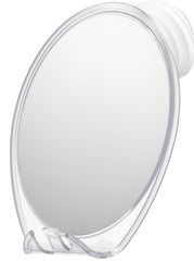 HONEYBULL fogless shower mirror with suction mount enables easy in-shower shaving.
